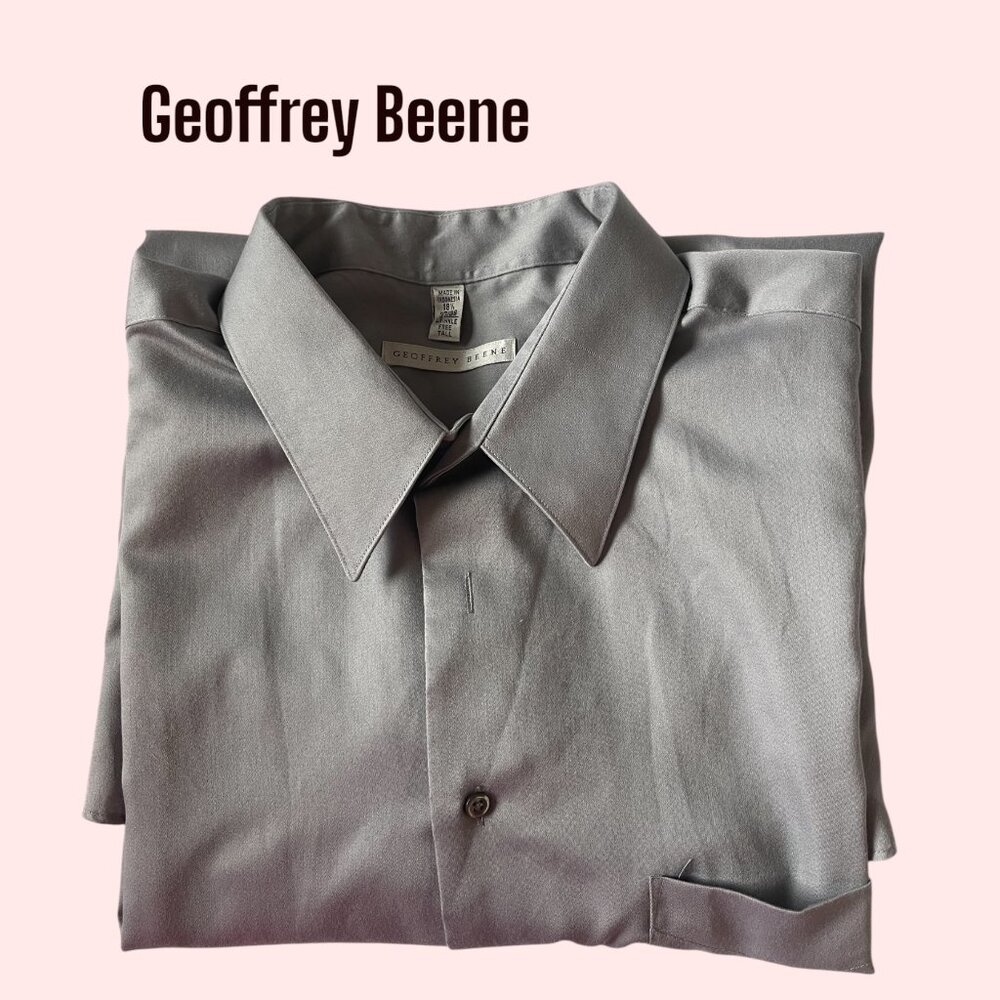 Geoffrey Beene Big Tall Dress Shirt 18.5 Grey Long Sleeve Button Down EUC